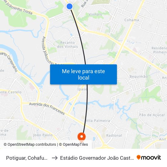 Potiguar, Cohafuma to Estádio Governador João Castelo map