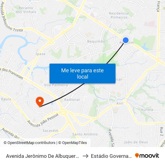 Avenida Jerônimo De Albuquerque, Angelim (Sentido Bairro) to Estádio Governador João Castelo map
