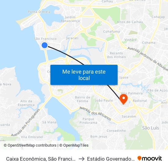 Caixa Econômica, São Francisco (Sentido Centro) to Estádio Governador João Castelo map