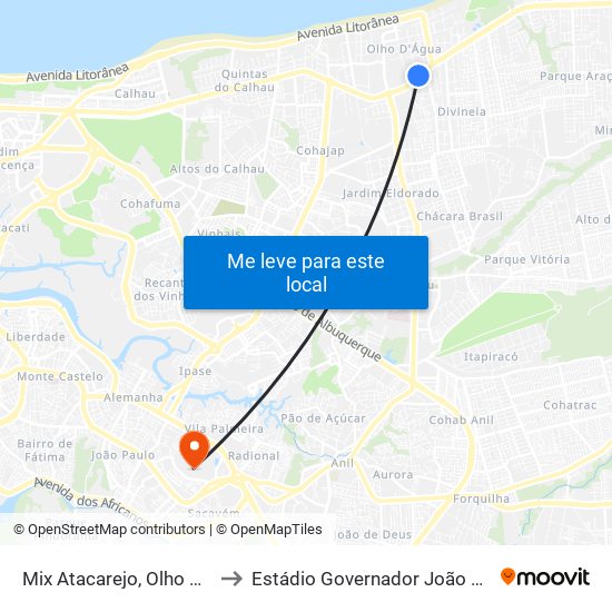 Mix Atacarejo, Olho D'Água to Estádio Governador João Castelo map