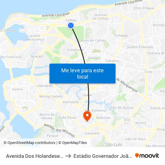Avenida Dos Holandeses, Calhau to Estádio Governador João Castelo map