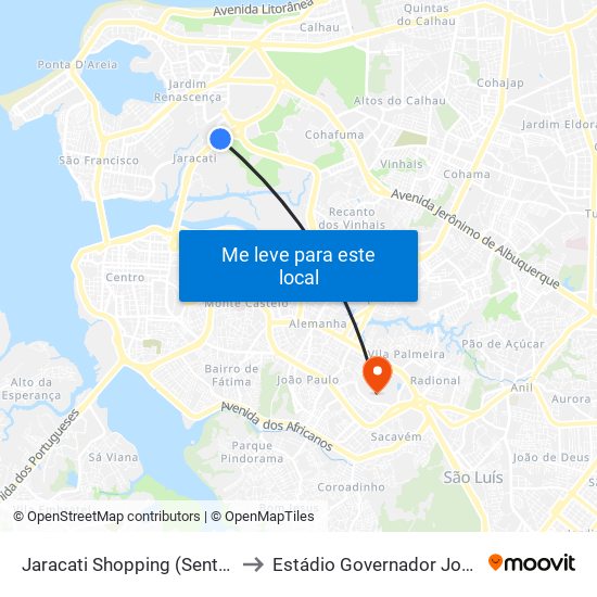 Jaracati Shopping (Sentido Bairro) to Estádio Governador João Castelo map