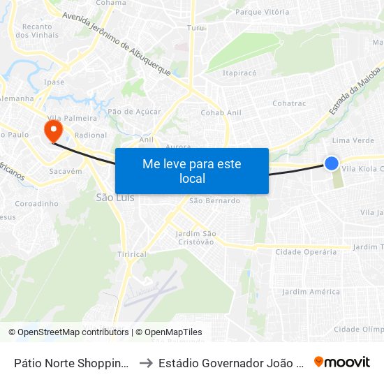 Pátio Norte Shopping (Ida) to Estádio Governador João Castelo map