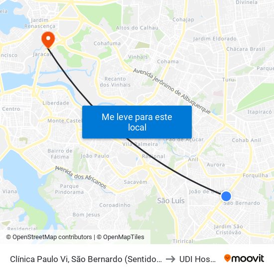 Clínica Paulo Vi, São Bernardo (Sentido Centro) to UDI Hospital map