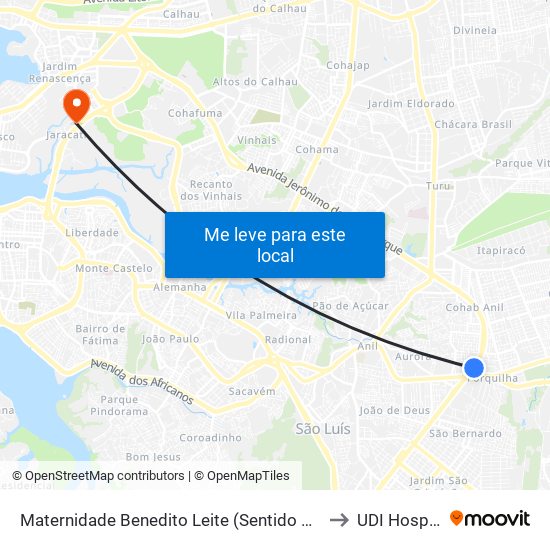 Maternidade Benedito Leite (Sentido Cohab) to UDI Hospital map