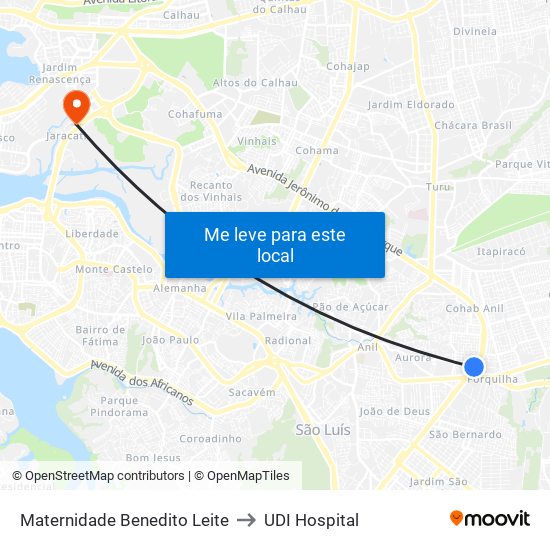 Maternidade Benedito Leite to UDI Hospital map