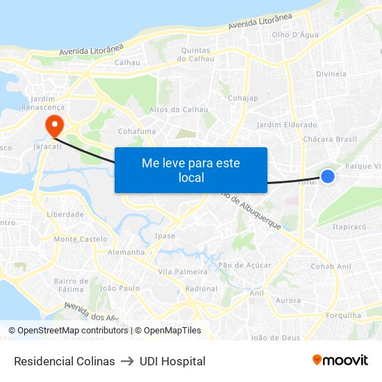 Residencial Colinas to UDI Hospital map