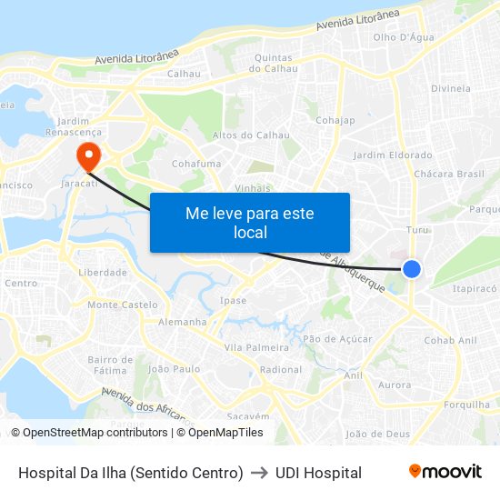 Hospital Da Ilha (Sentido Centro) to UDI Hospital map