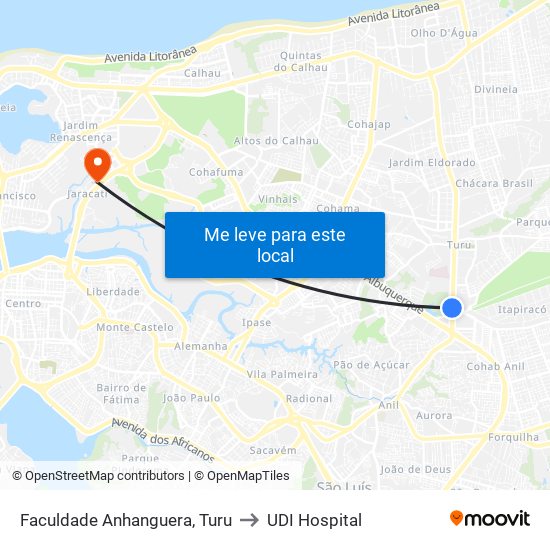 Faculdade Anhanguera, Turu to UDI Hospital map