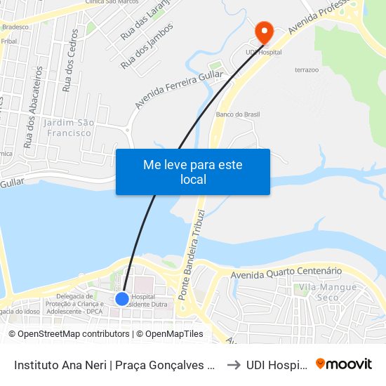 Instituto Ana Neri | Praça Gonçalves Dias to UDI Hospital map