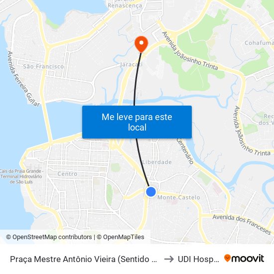 Praça Mestre Antônio Vieira (Sentido Bairro) to UDI Hospital map