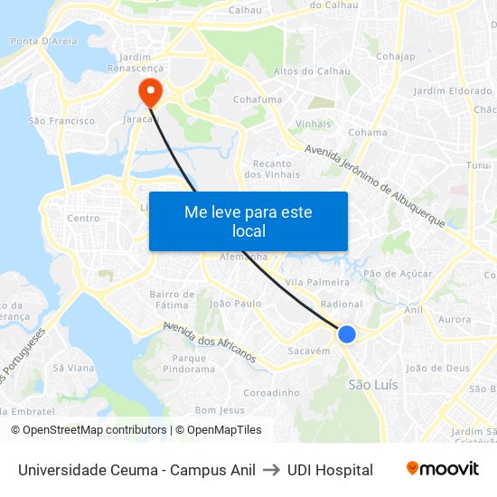 Universidade Ceuma - Campus Anil to UDI Hospital map