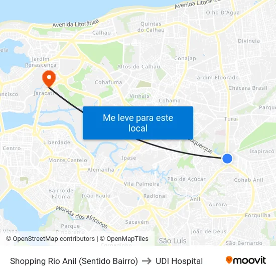 Shopping Rio Anil (Sentido Bairro) to UDI Hospital map