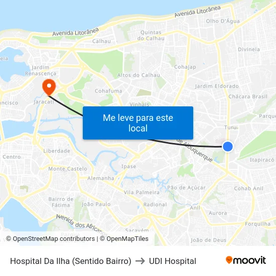 Hospital Da Ilha (Sentido Bairro) to UDI Hospital map