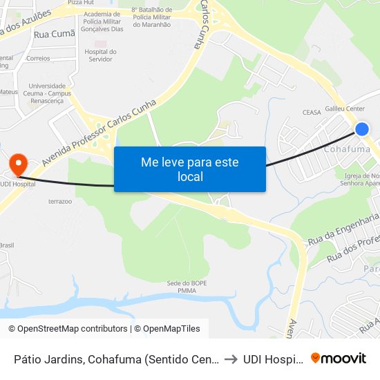 Pátio Jardins, Cohafuma (Sentido Centro) to UDI Hospital map