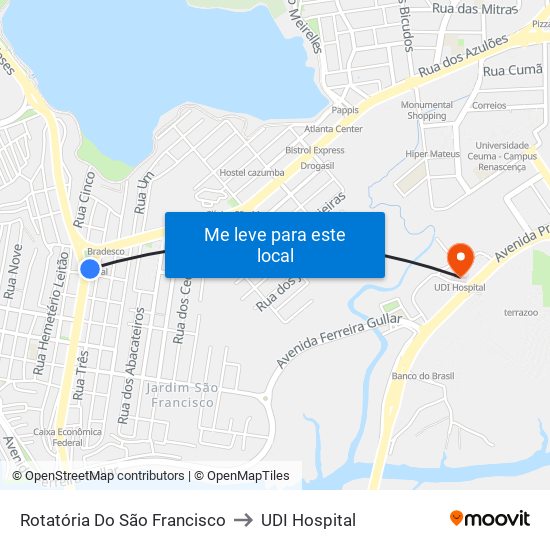 Rotatória Do São Francisco to UDI Hospital map