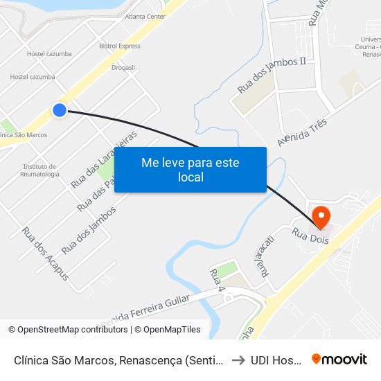 Clínica São Marcos, Renascença (Sentido Bairro) to UDI Hospital map