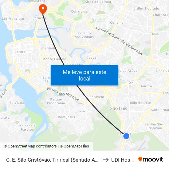 C. E. São Cristóvão, Tirirical (Sentido Aeroporto) to UDI Hospital map
