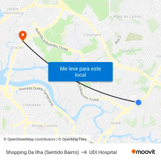 Shopping Da Ilha (Sentido Bairro) to UDI Hospital map