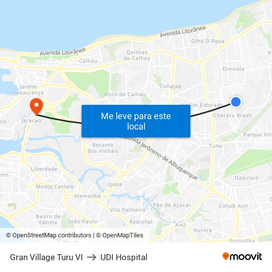 Gran Village Turu VI to UDI Hospital map