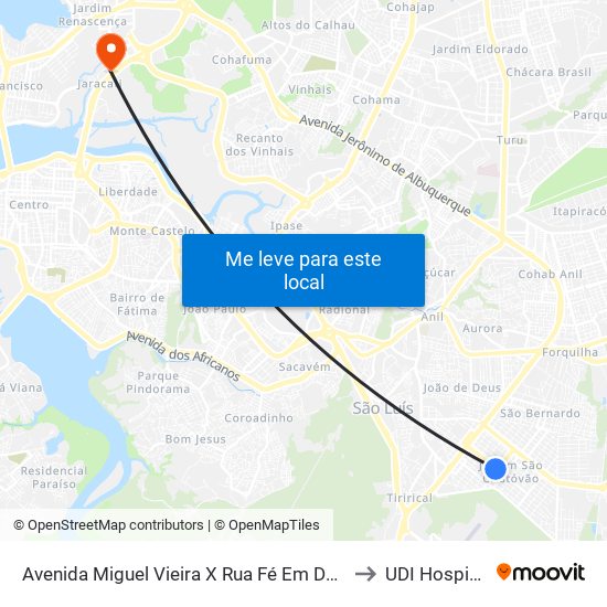 Avenida Miguel Vieira X Rua Fé Em Deus to UDI Hospital map