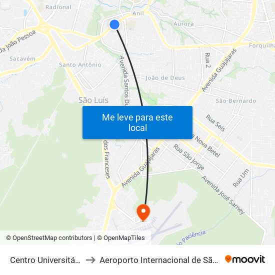 Centro Universitário Santa Teresinha - Cest (Sentido Centro) to Aeroporto Internacional de São Luís / Marechal Cunha Machado (SLZ) (Aeroporto Internacional de Sã map