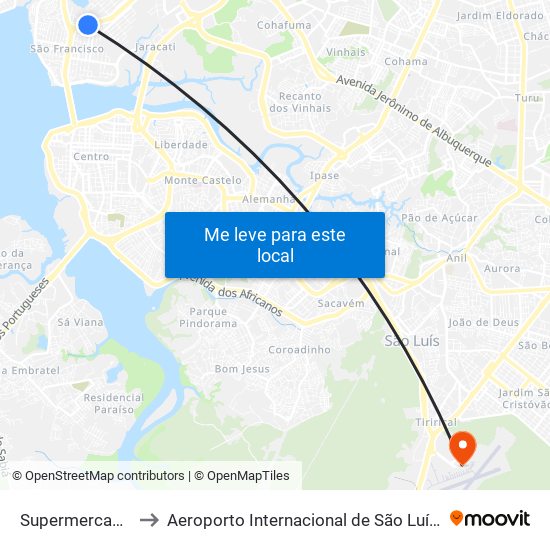 Supermercado Bompreço, São Francisco to Aeroporto Internacional de São Luís / Marechal Cunha Machado (SLZ) (Aeroporto Internacional de Sã map