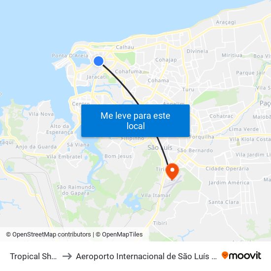 Tropical Shopping (Sentido Bairro) to Aeroporto Internacional de São Luís / Marechal Cunha Machado (SLZ) (Aeroporto Internacional de Sã map