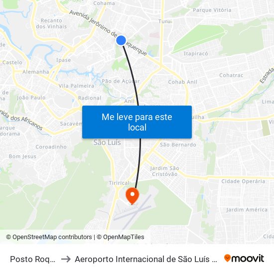 Posto Roque Santeiro, Bequimão to Aeroporto Internacional de São Luís / Marechal Cunha Machado (SLZ) (Aeroporto Internacional de Sã map