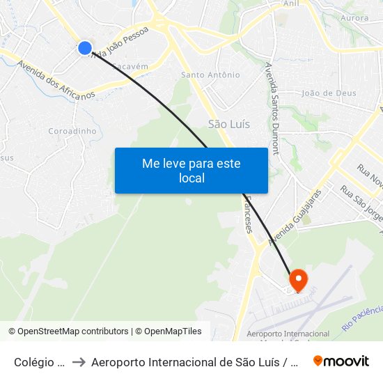 Colégio Master, Filipinho to Aeroporto Internacional de São Luís / Marechal Cunha Machado (SLZ) (Aeroporto Internacional de Sã map