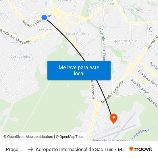 Praça Outeiro Da Cruz to Aeroporto Internacional de São Luís / Marechal Cunha Machado (SLZ) (Aeroporto Internacional de Sã map