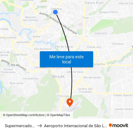 Supermercado Mateus, Cohama (Sentido Centro) to Aeroporto Internacional de São Luís / Marechal Cunha Machado (SLZ) (Aeroporto Internacional de Sã map