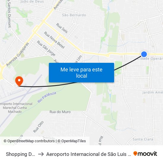 Shopping Do Bebê, Cidade Operária to Aeroporto Internacional de São Luís / Marechal Cunha Machado (SLZ) (Aeroporto Internacional de Sã map