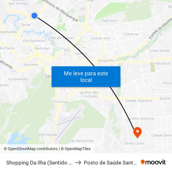 Shopping Da Ilha (Sentido Centro) to Posto de Saúde Santa Clara map