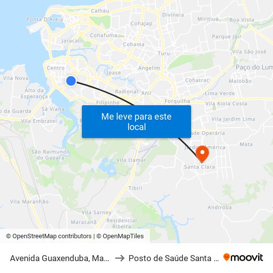 Avenida Guaxenduba, Macaúba to Posto de Saúde Santa Clara map