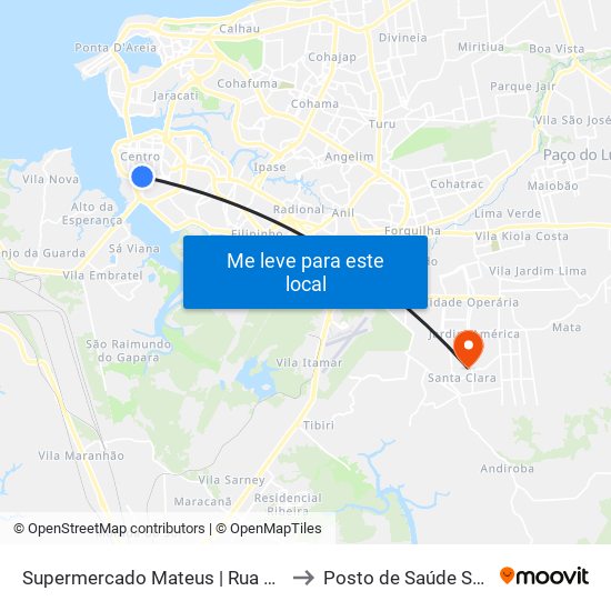 Supermercado Mateus | Rua Das Cajazeiras to Posto de Saúde Santa Clara map