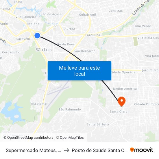 Supermercado Mateus, Anil to Posto de Saúde Santa Clara map