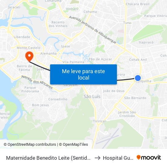 Maternidade Benedito Leite (Sentido Cohab) to Hospital Guarás map