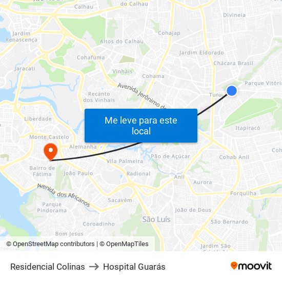 Residencial Colinas to Hospital Guarás map