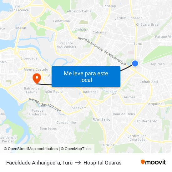 Faculdade Anhanguera, Turu to Hospital Guarás map
