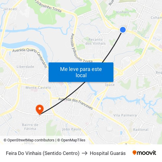 Feira Do Vinhais (Sentido Centro) to Hospital Guarás map