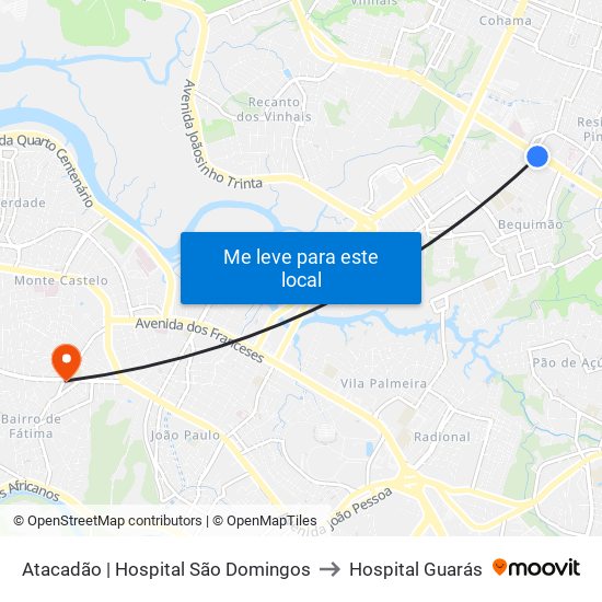 Atacadão | Hospital São Domingos to Hospital Guarás map