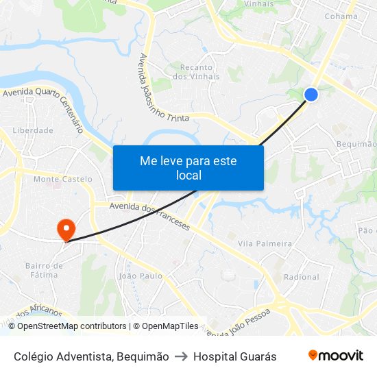 Colégio Adventista, Bequimão to Hospital Guarás map