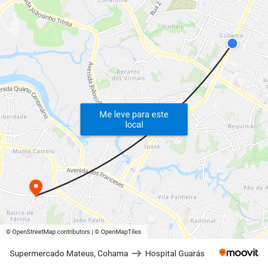 Supermercado Mateus, Cohama to Hospital Guarás map