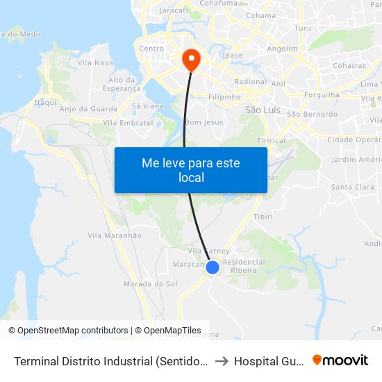 Terminal Distrito Industrial (Sentido Centro) to Hospital Guarás map