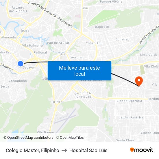 Colégio Master, Filipinho to Hospital São Luís map