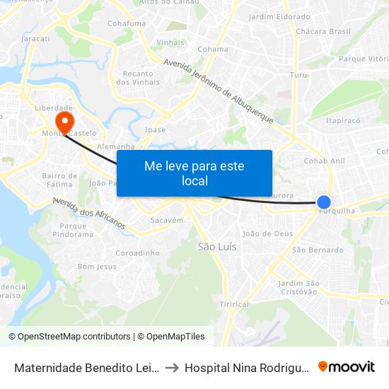 Maternidade Benedito Leite to Hospital Nina Rodrigues map