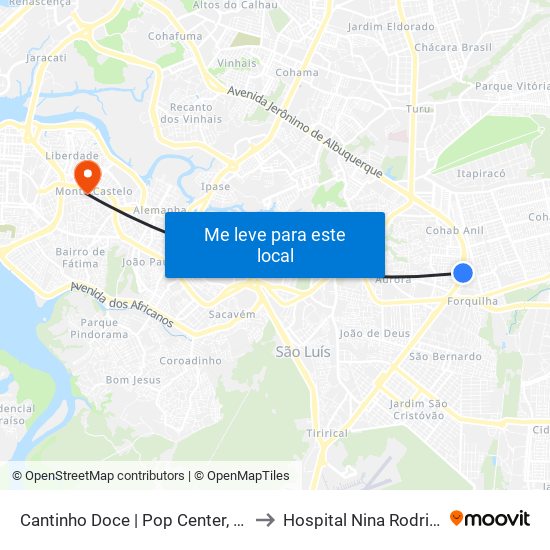 Cantinho Doce | Pop Center, Cohab to Hospital Nina Rodrigues map