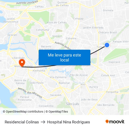 Residencial Colinas to Hospital Nina Rodrigues map