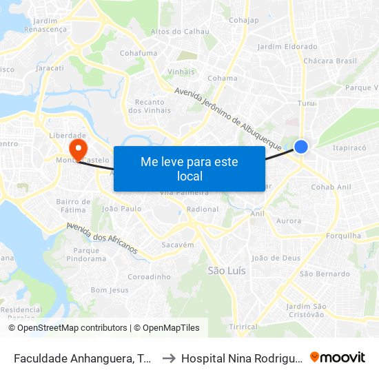 Faculdade Anhanguera, Turu to Hospital Nina Rodrigues map